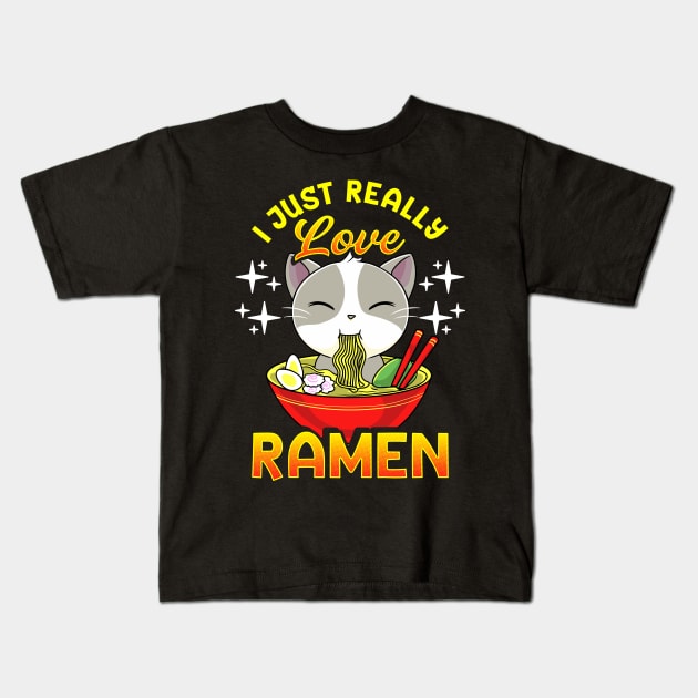 Cute & Funny I Just Really Love Ramen Anime Cat Kids T-Shirt by theperfectpresents